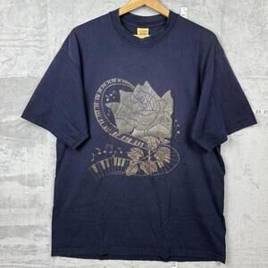 Vintage Air Waves Gold Metallic Rose Music T-Shirt XL Jerzees 385 Scotland Made